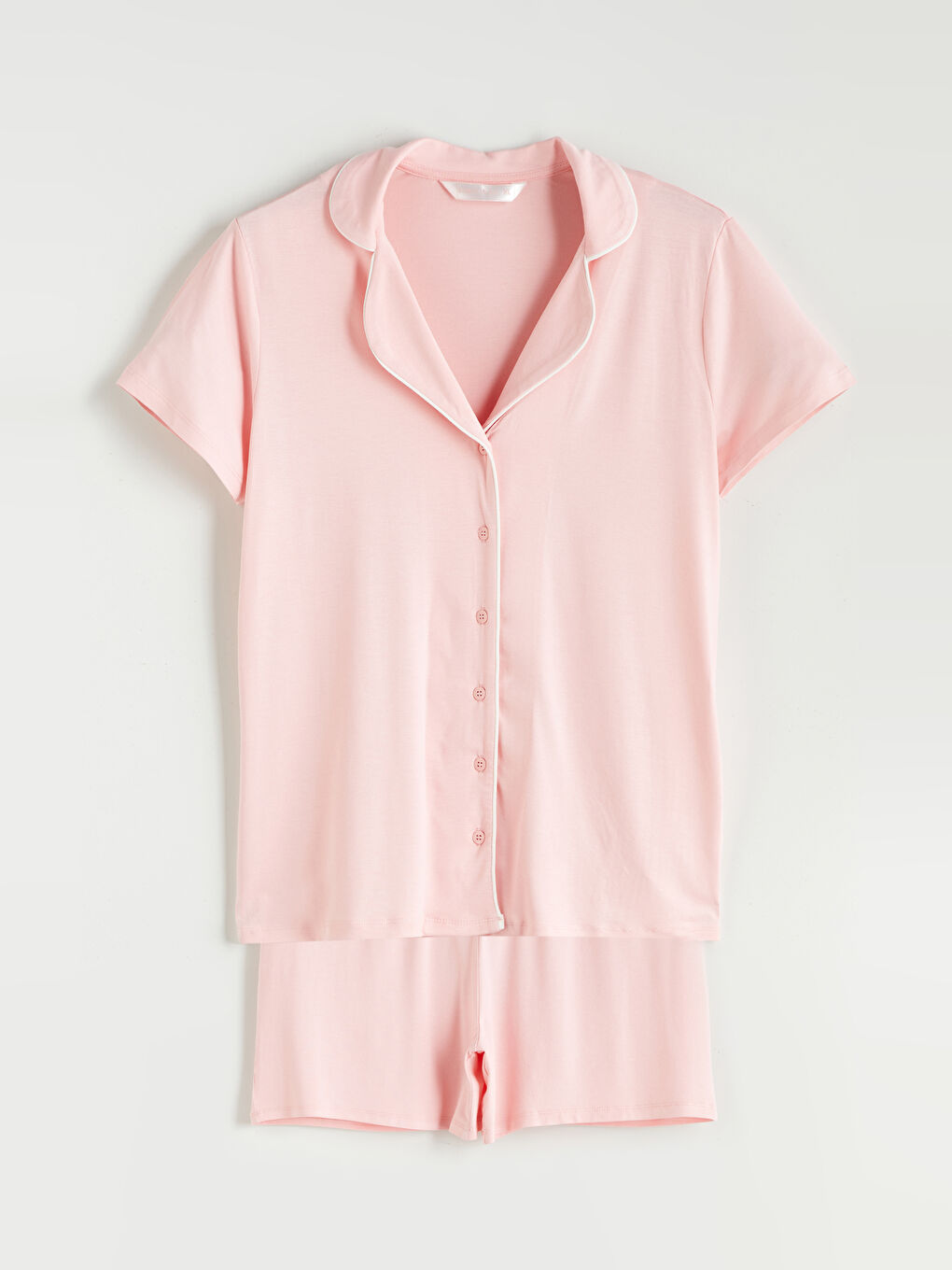 طقم بيجامة قصيرة بياقة بلي كول كم قصير نساء سروال قصير-4