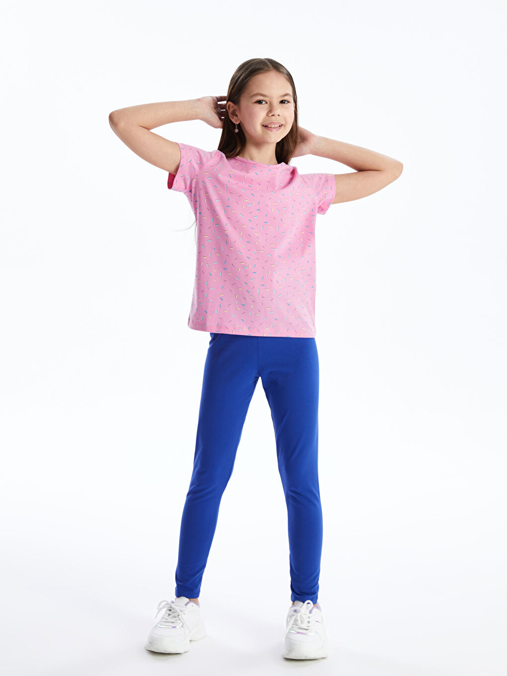 Mor Beli Lastikli Basic Kız Çocuk Tayt