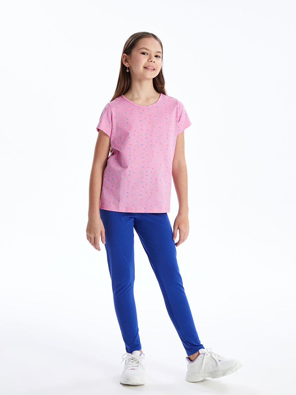 Mor Beli Lastikli Basic Kız Çocuk Tayt-1