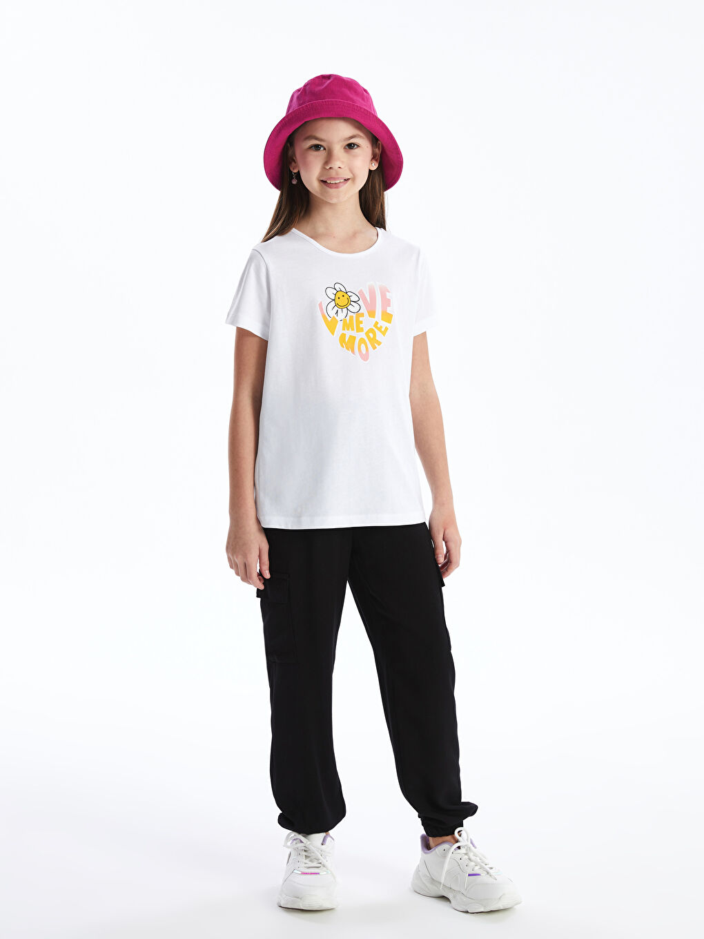 Siyah Beli Lastikli Kız Çocuk Kargo Jogger Pantolon-1