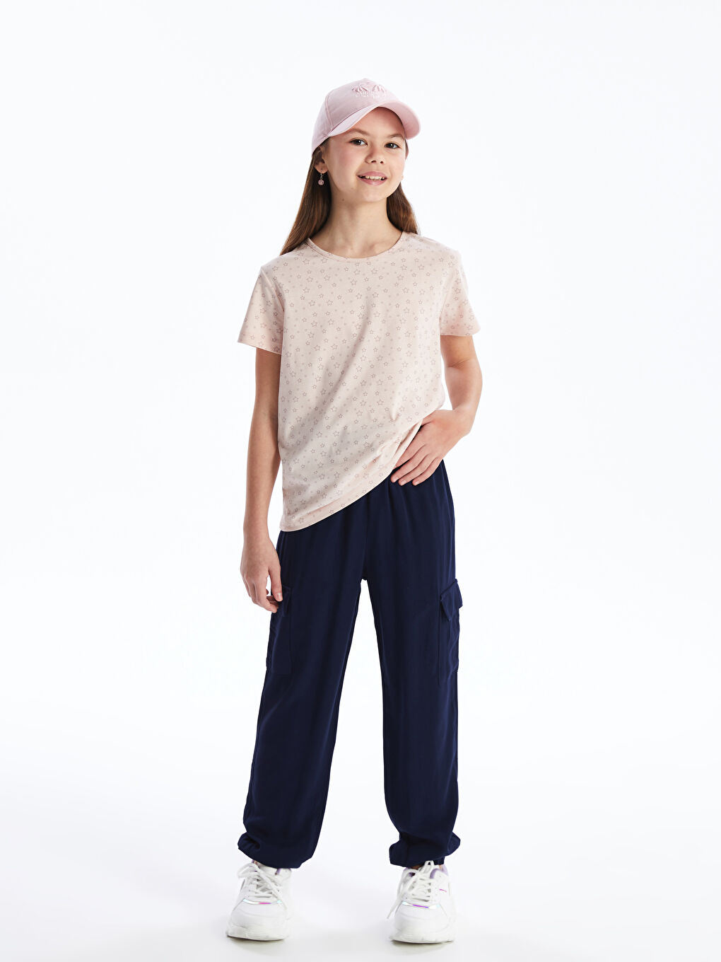 Lacivert Beli Lastikli Kız Çocuk Kargo Jogger Pantolon