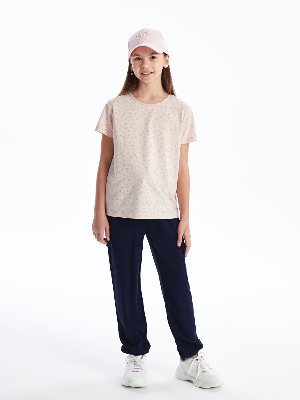 Lacivert Beli Lastikli Kız Çocuk Kargo Jogger Pantolon-1