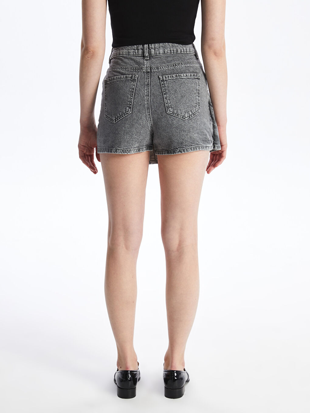 Women's Standard Fit Plain Jean Shorts Skirt -S4HS09Z8-GRD
