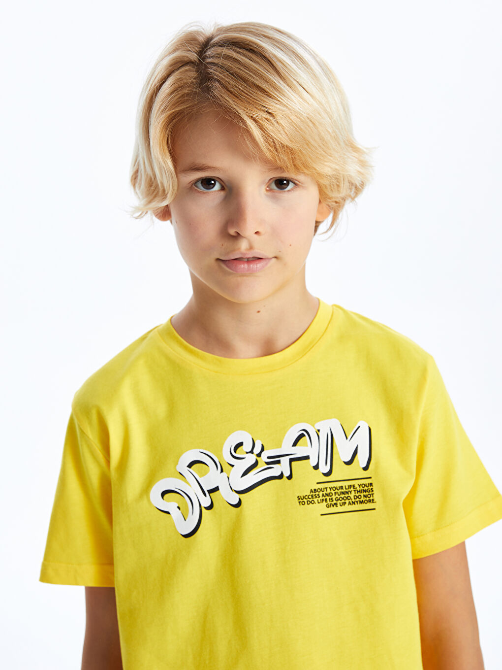 Sarı Bisiklet Yaka Baskılı Kısa Kollu Erkek Çocuk Tişört