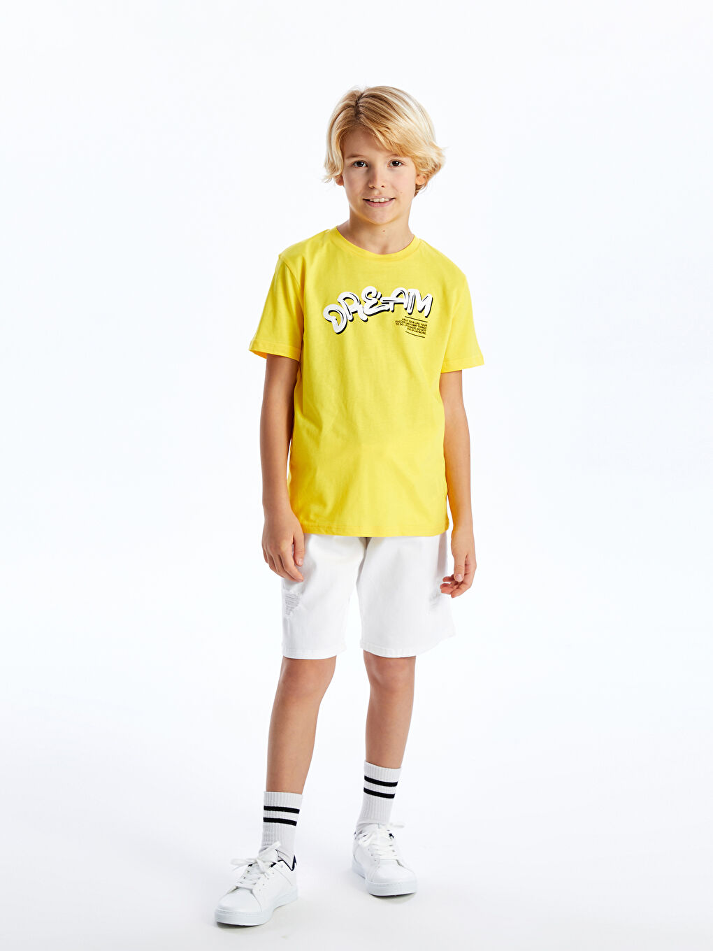Sarı Bisiklet Yaka Baskılı Kısa Kollu Erkek Çocuk Tişört-1