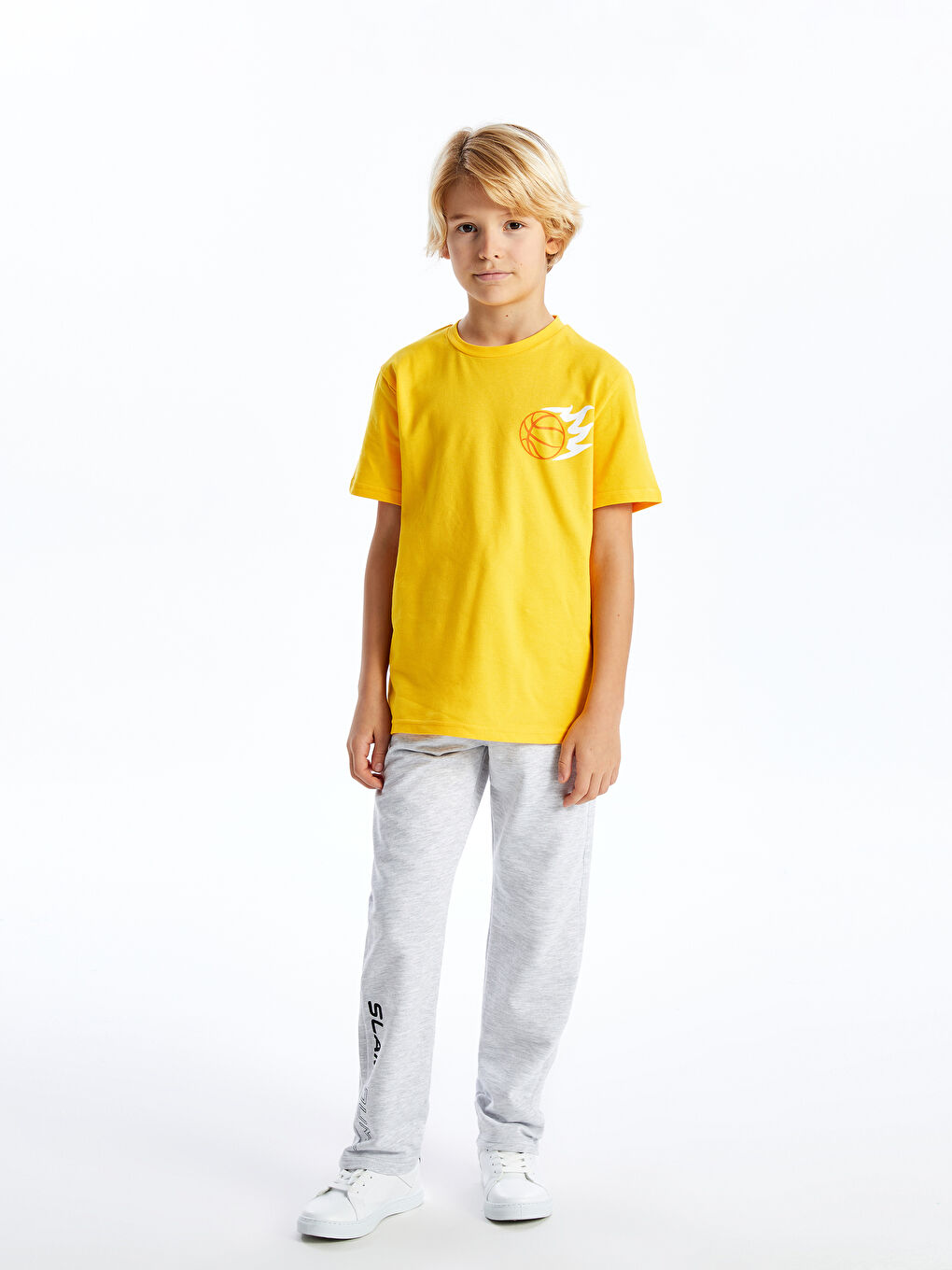 Sarı Bisiklet Yaka Baskılı Kısa Kollu Erkek Çocuk Tişört-1