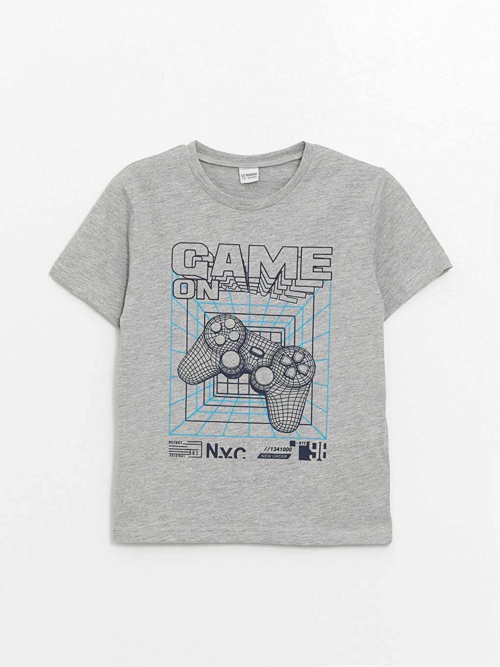Gri Bisiklet Yaka Tok Kumaş Erkek Çocuk Tişört-2