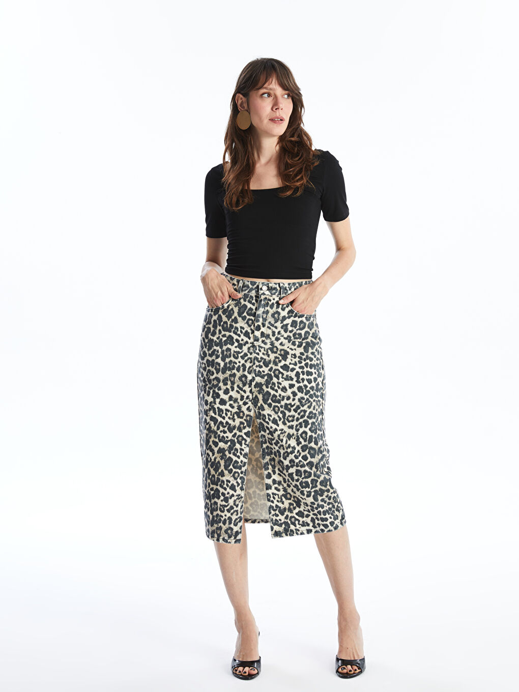 U-Neck Straight Short Sleeve Women's Crop -S4HS28Z8-CVL
