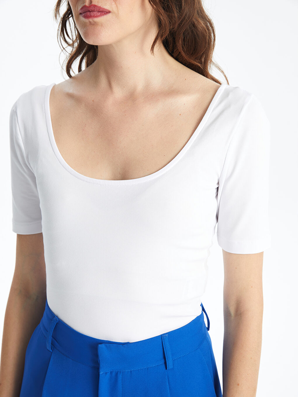 U-Neck Straight Short Sleeve Women's Crop -S4HS28Z8-Q6K