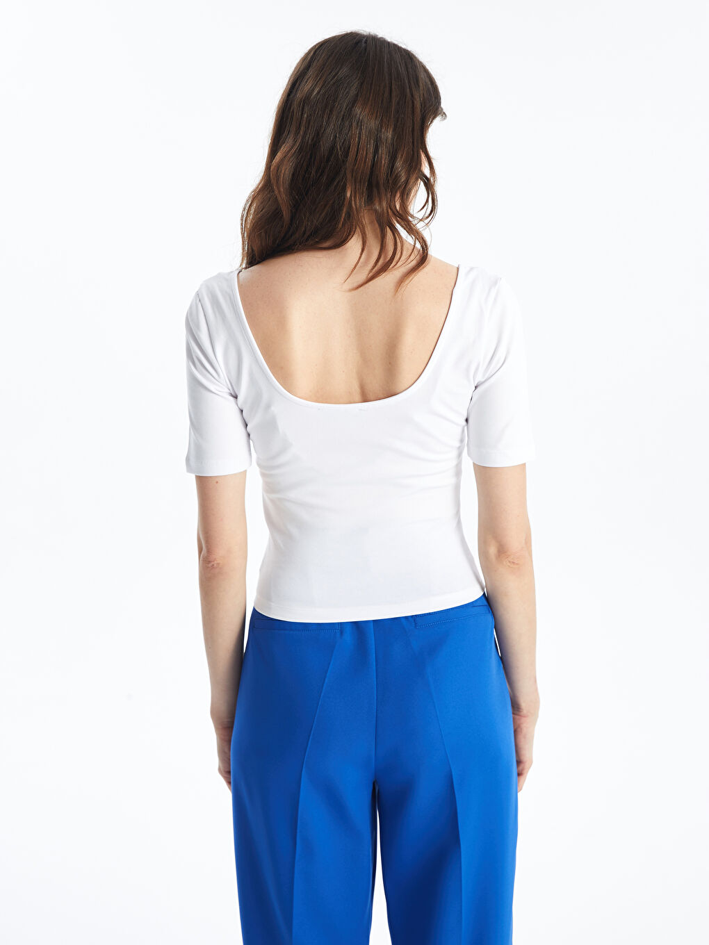 U-Neck Straight Short Sleeve Women's Crop -S4HS28Z8-Q6K