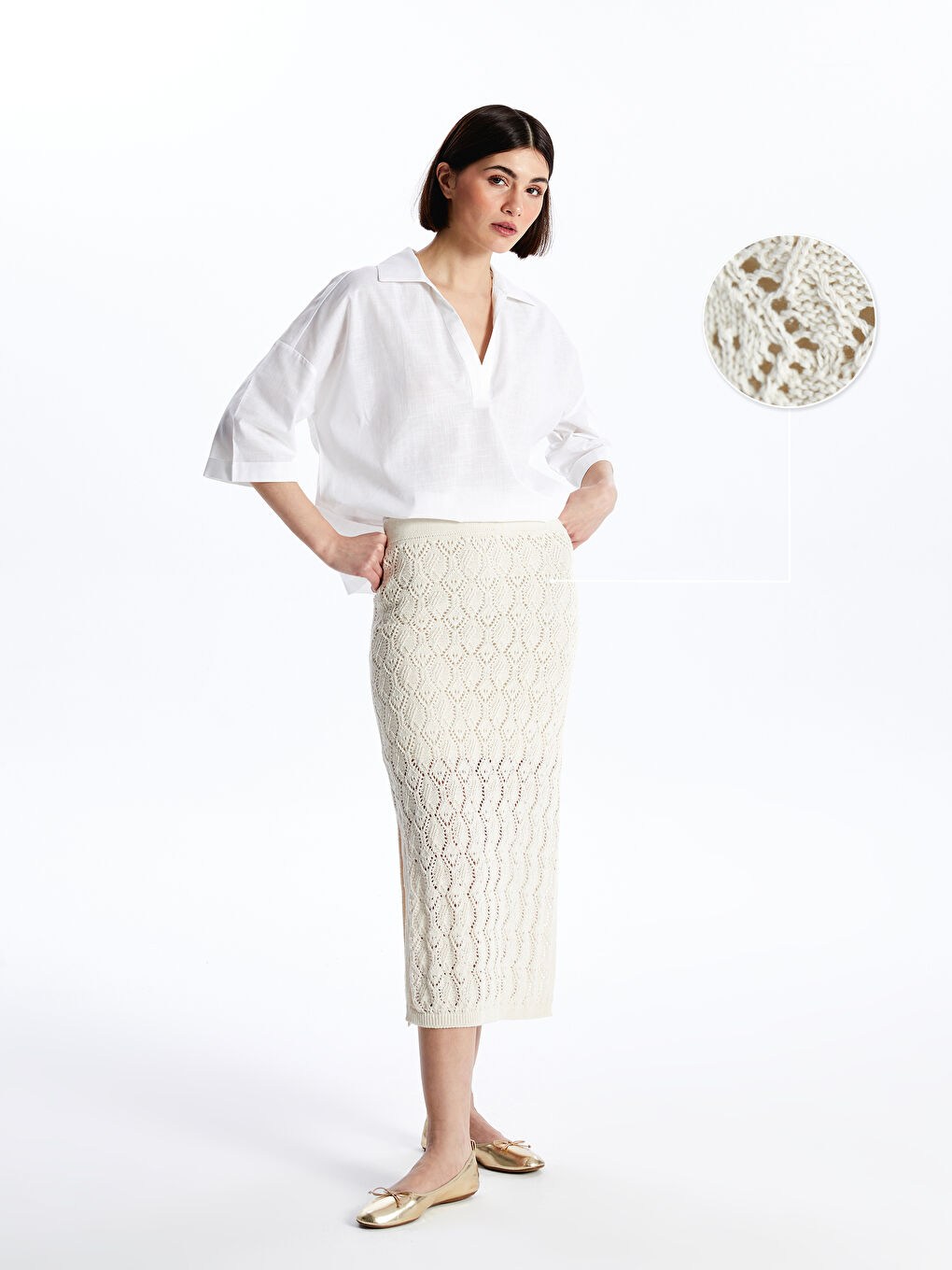 Self-patterned Women's Knitted Skirt with Elastic Waist -S4HS80Z8-R9J