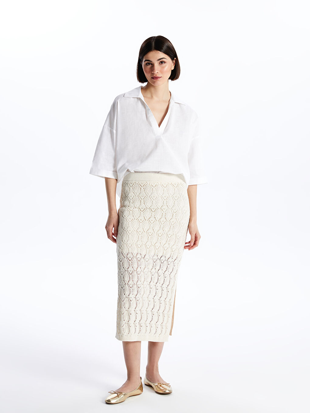 Self-patterned Women's Knitted Skirt with Elastic Waist -S4HS80Z8-R9J