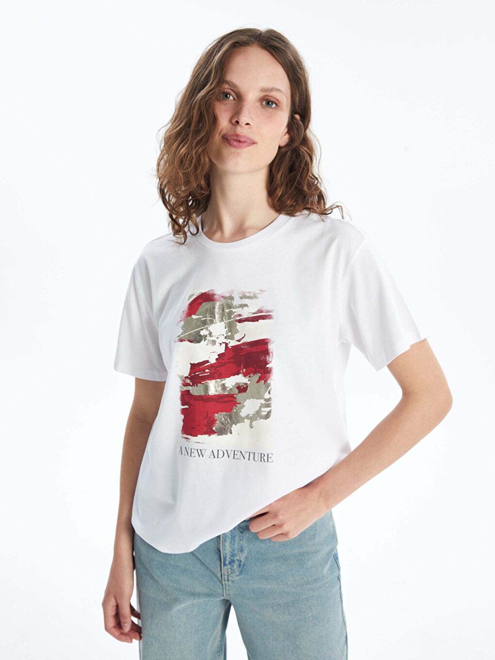 LCW Vision Crew Neck Printed Short Sleeve Women's T-Shirt -S4HS85Z8-Q6K