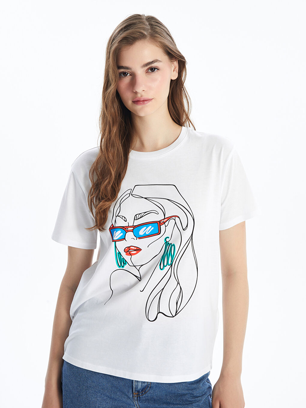 T-shirt à manches courtes imprimé à col rond pour femmes