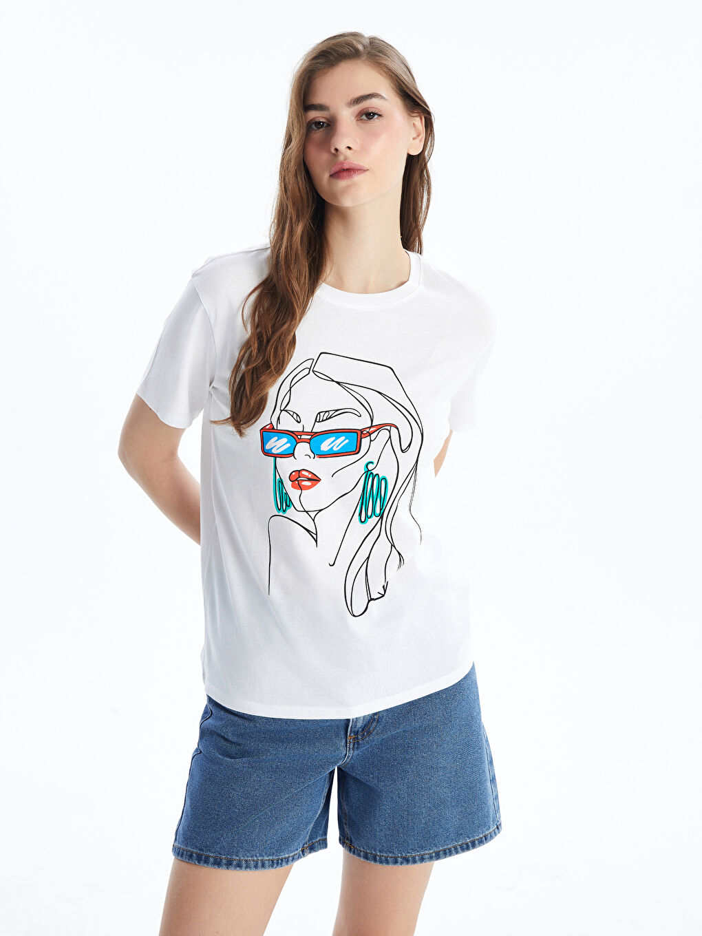 T-shirt à manches courtes imprimé à col rond pour femmes-1