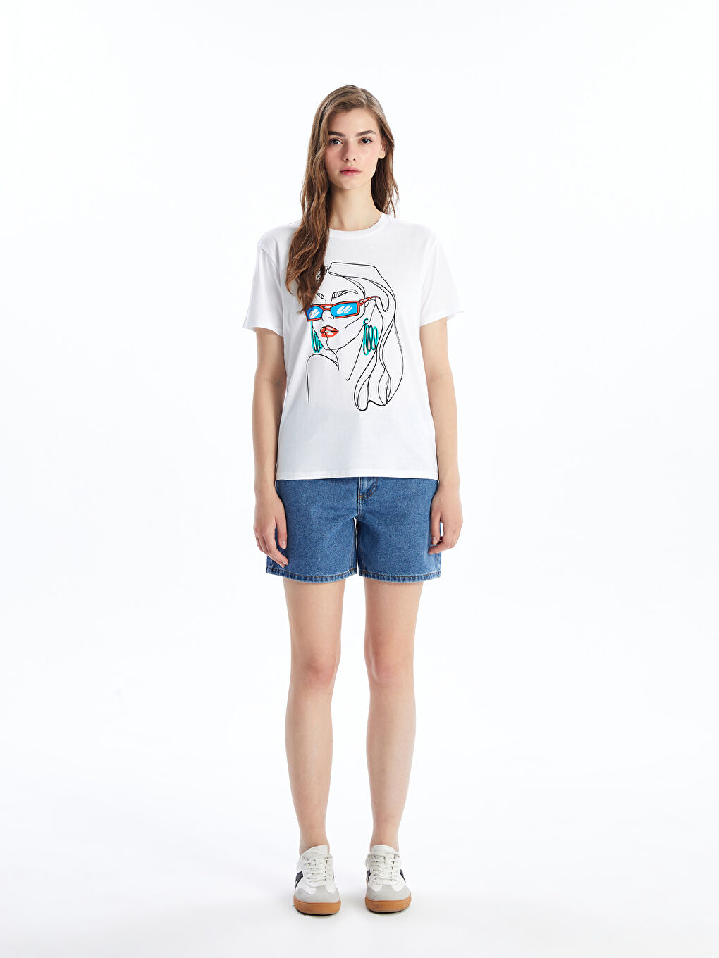 T-shirt à manches courtes imprimé à col rond pour femmes-2