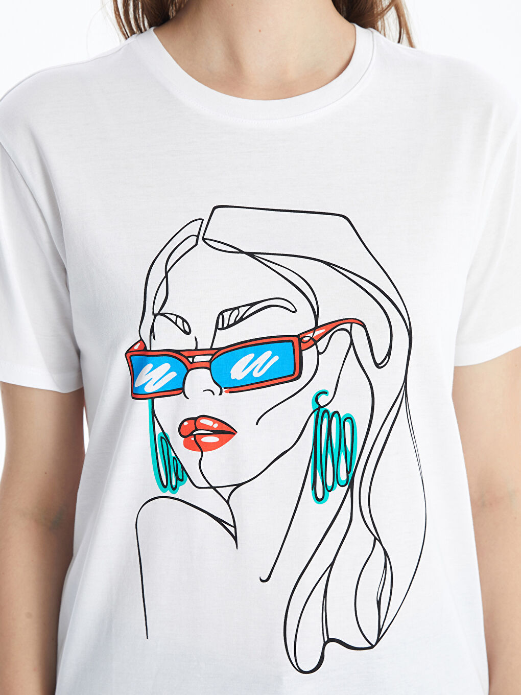 T-shirt à manches courtes imprimé à col rond pour femmes-3