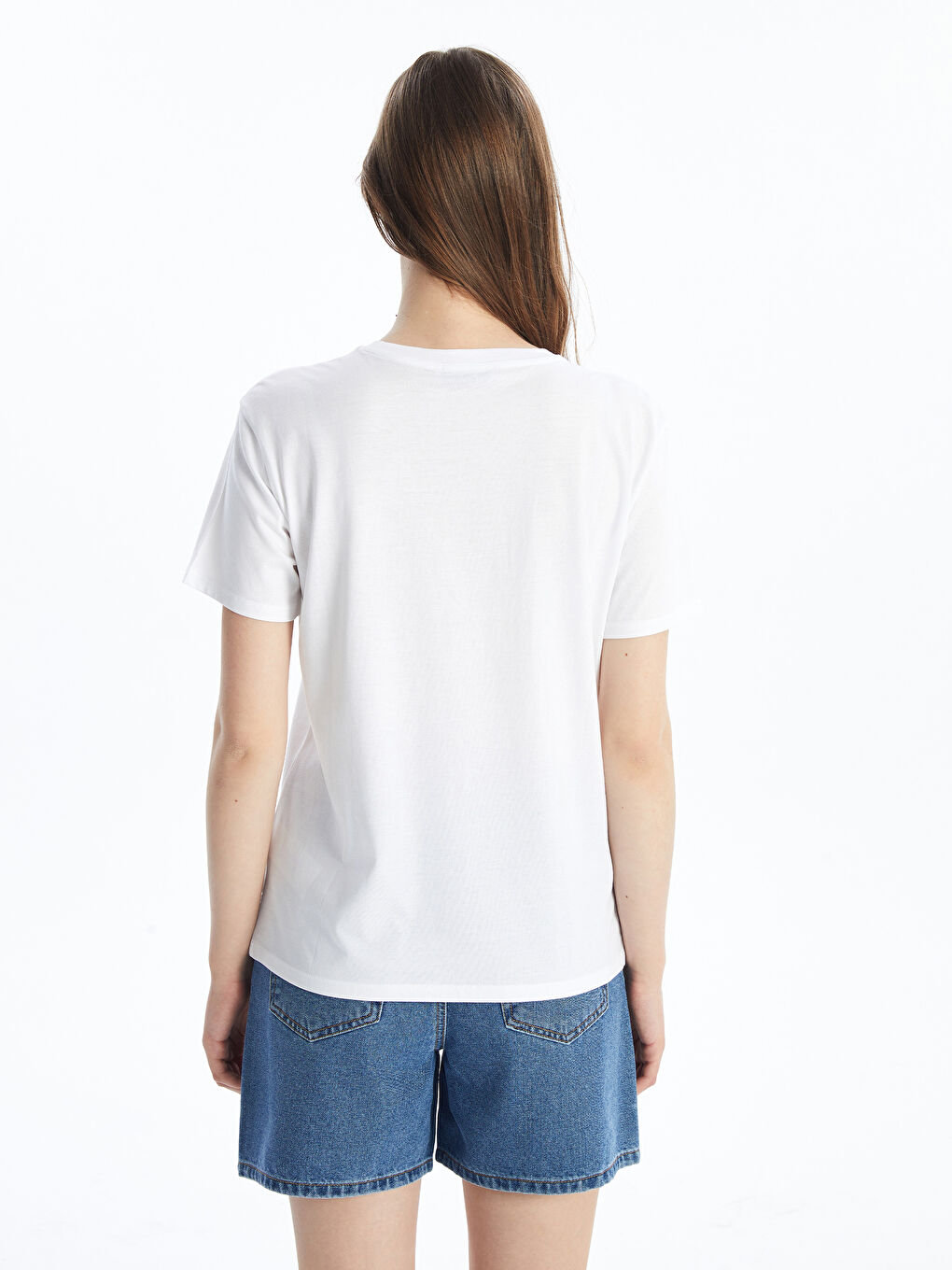 T-shirt à manches courtes imprimé à col rond pour femmes-4