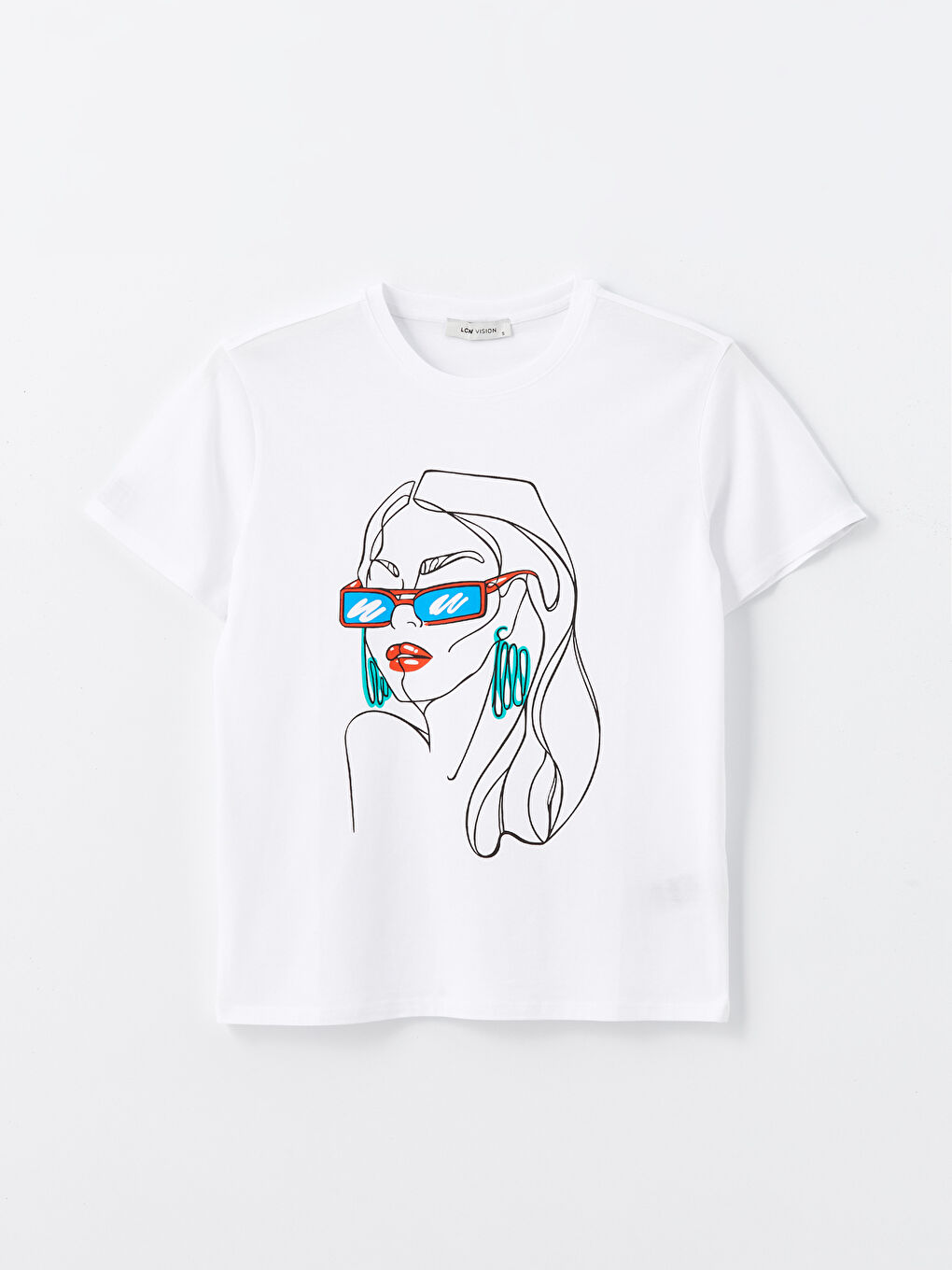 T-shirt à manches courtes imprimé à col rond pour femmes-5