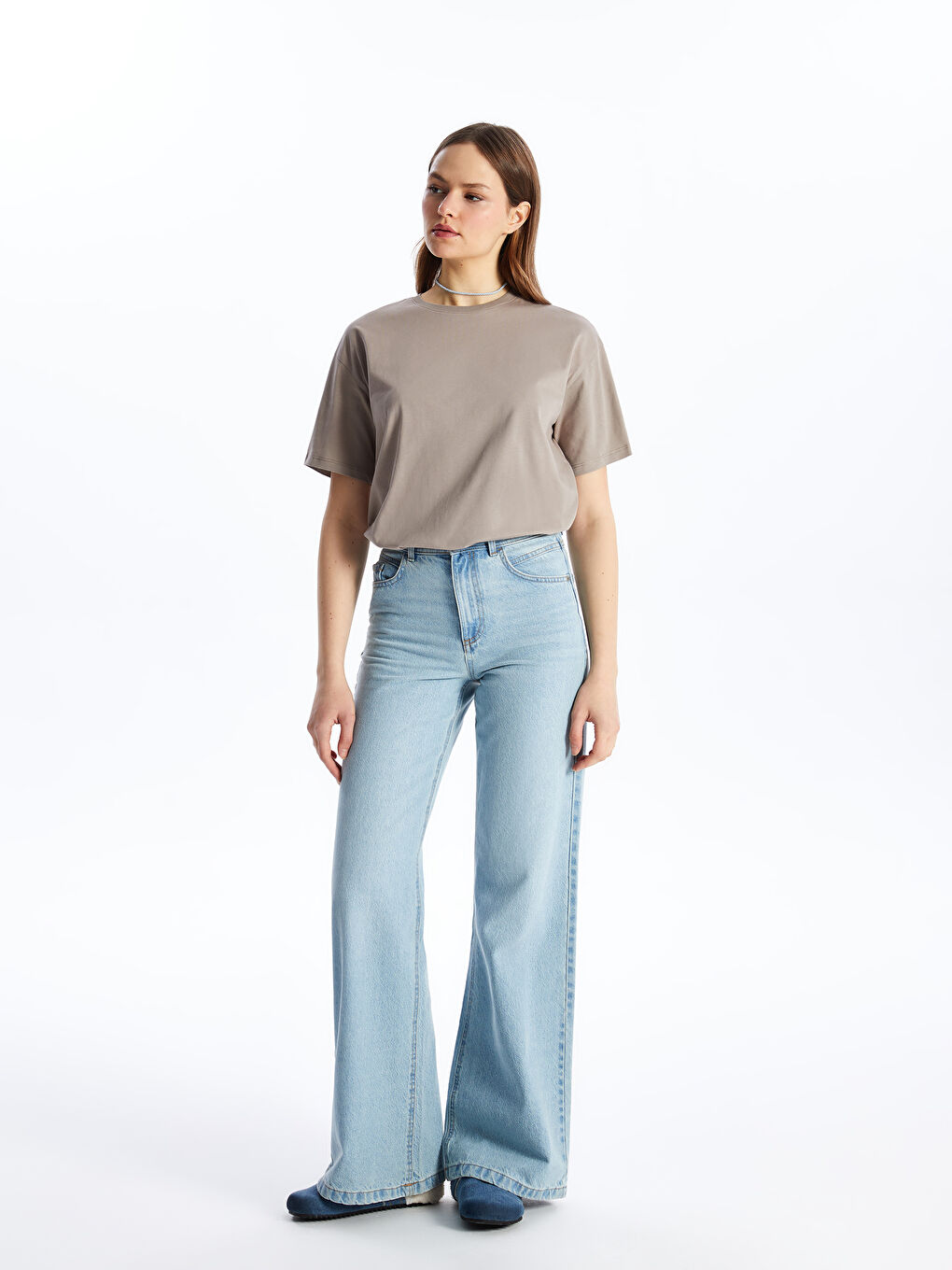 Crew Neck Plain Short Sleeve Women's T-Shirt -S4HT30Z8-GRC