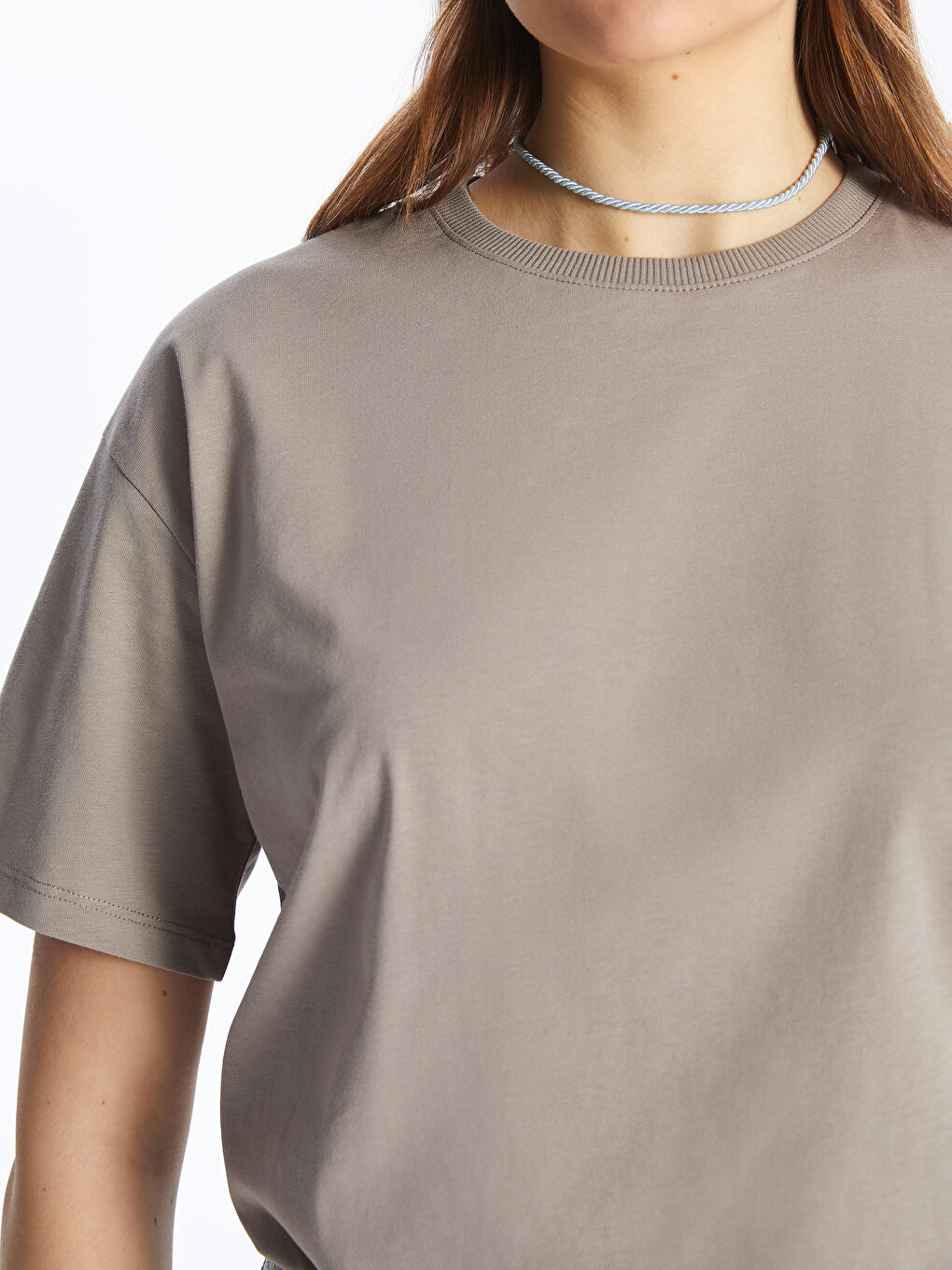 Crew Neck Plain Short Sleeve Women's T-Shirt -S4HT30Z8-GRC