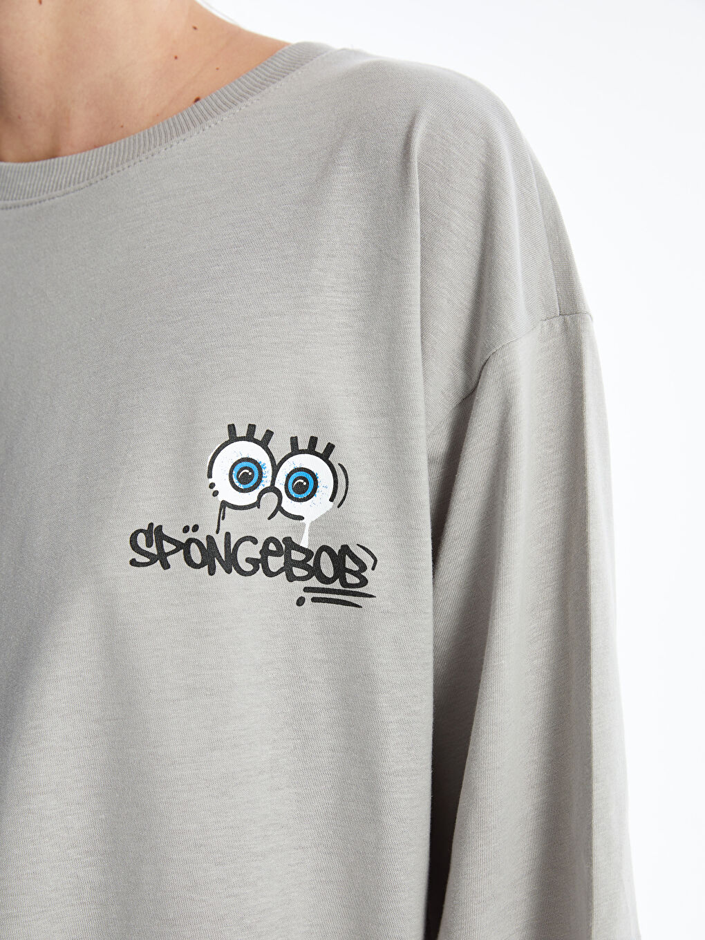 Crew Neck SpongeBob Printed Short Sleeve Oversize Women's T-Shirt -S4HT91Z8-GDP