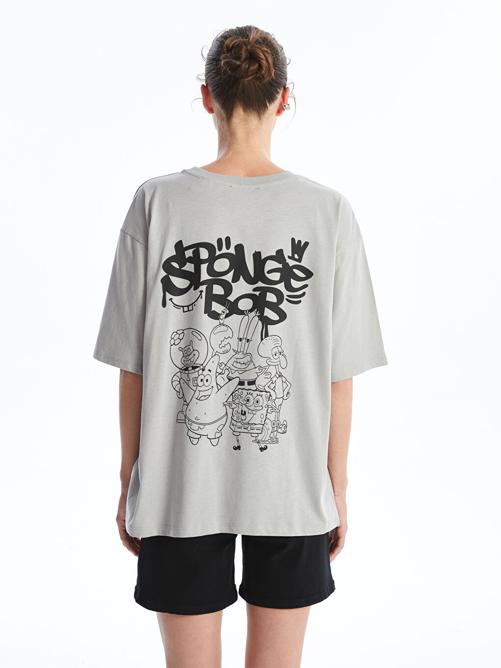 Crew Neck SpongeBob Printed Short Sleeve Oversize Women's T-Shirt -S4HT91Z8-GDP