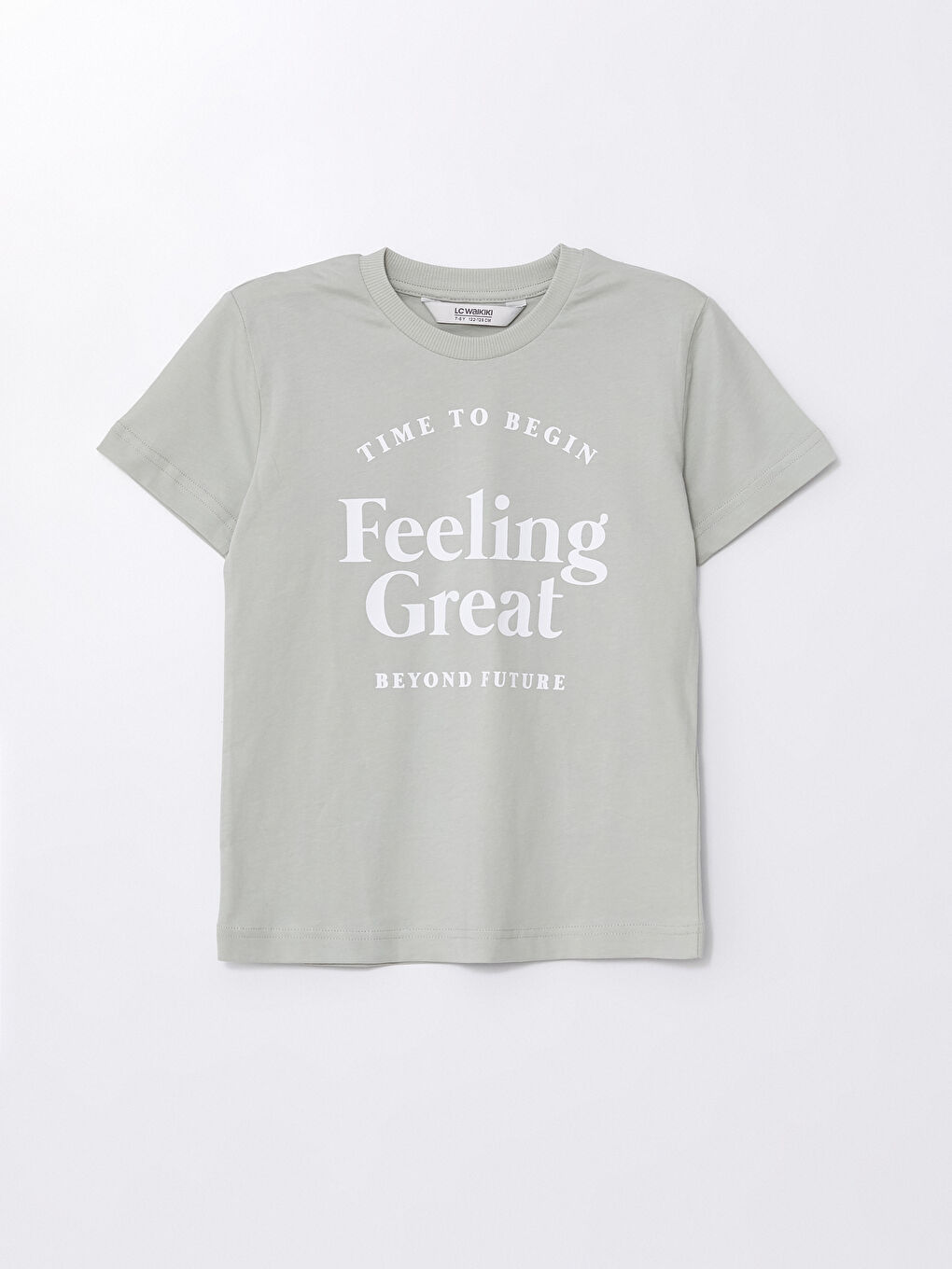 Gri Bisiklet Yaka Baskılı Kısa Kollu Erkek Çocuk Tişört