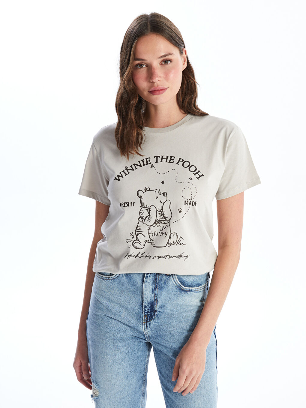 Crew Neck Winnie The Pooh Printed Short-Sleeve Women's T-Shirt -S4HU09Z8-QYF