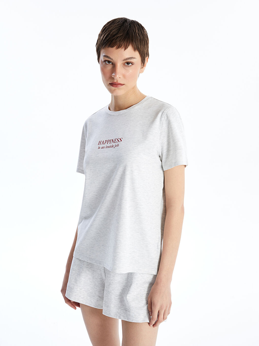 LCW Vision Crew Neck Printed Short Sleeve Women's T-Shirt -S4HU53Z8-847