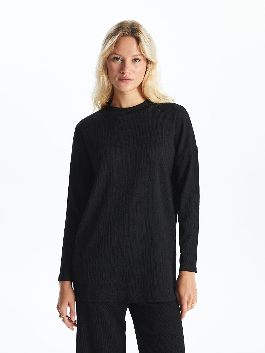 Stand-Up Collar Textured Women'S Tunic -S4HV16Z8-CVL