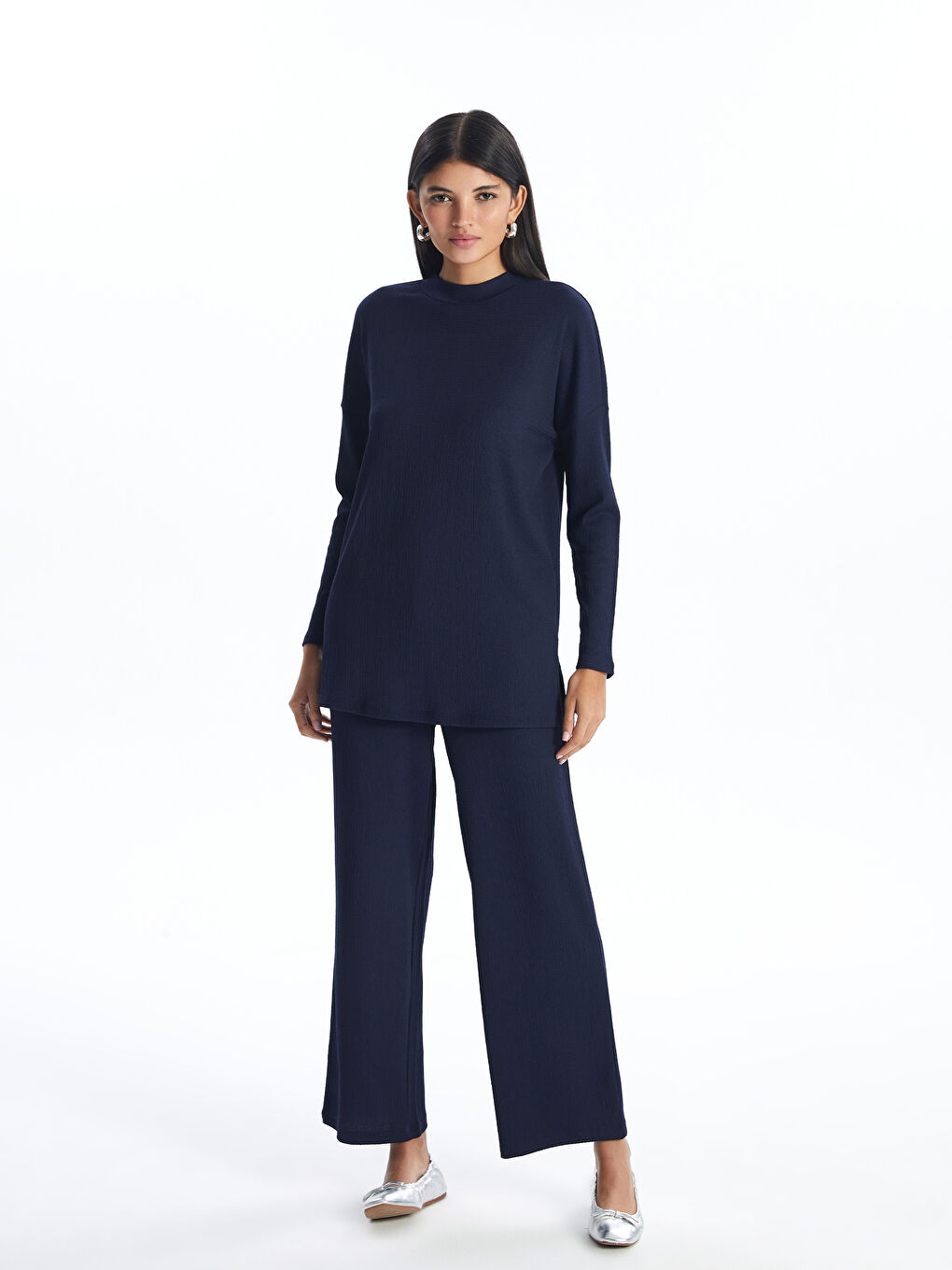 Stand-Up Collar Textured Women'S Tunic -S4HV16Z8-K7T