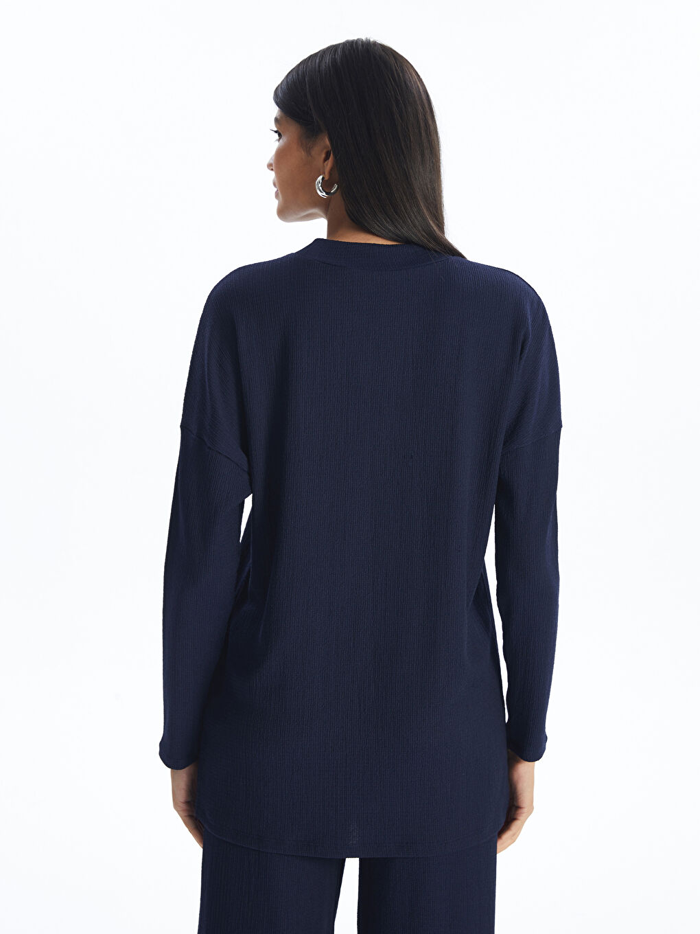 Stand-Up Collar Textured Women'S Tunic -S4HV16Z8-K7T