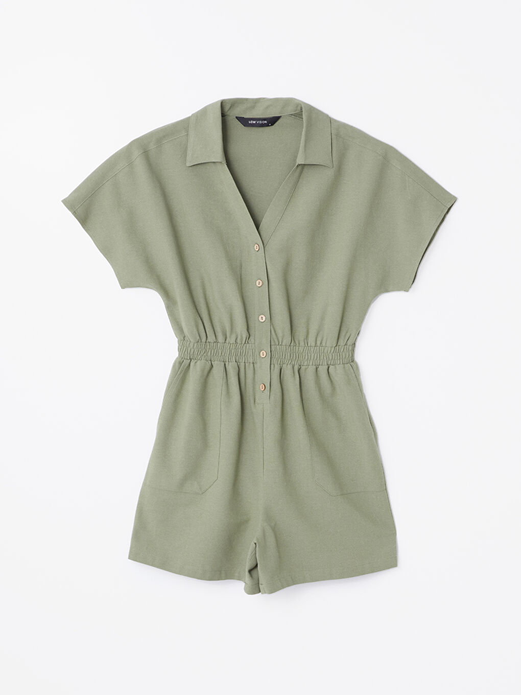 Shirt Collar Plain Short Sleeve Linen Blend Women's Jumpsuit -S4HV32Z8-H70