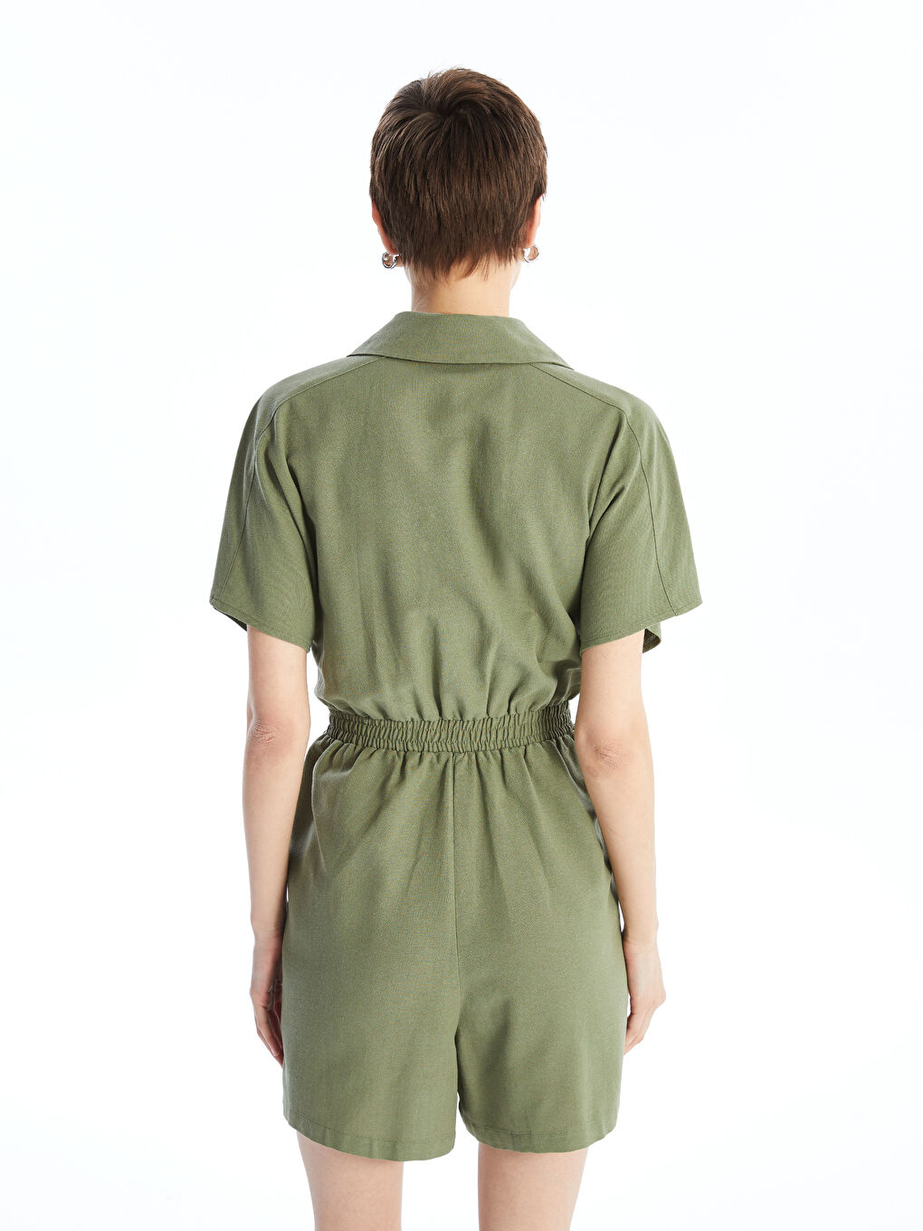 Shirt Collar Plain Short Sleeve Linen Blend Women's Jumpsuit -S4HV32Z8-H70