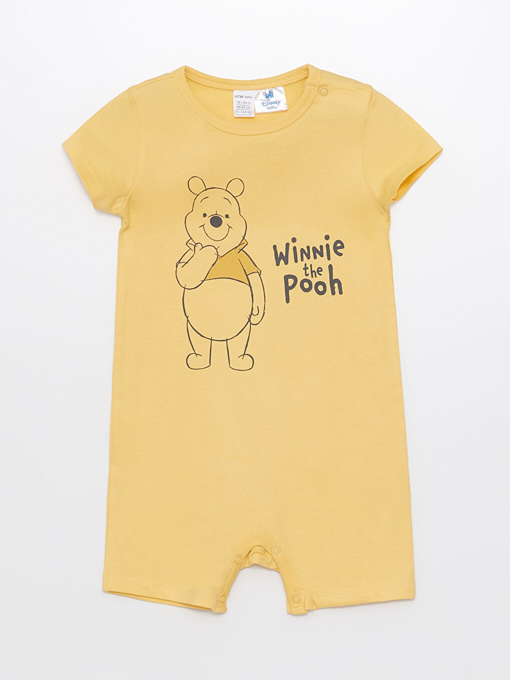 Sarı Bisiklet Yaka Kısa Kollu Winnie the Pooh Baskılı Erkek Bebek Tulum