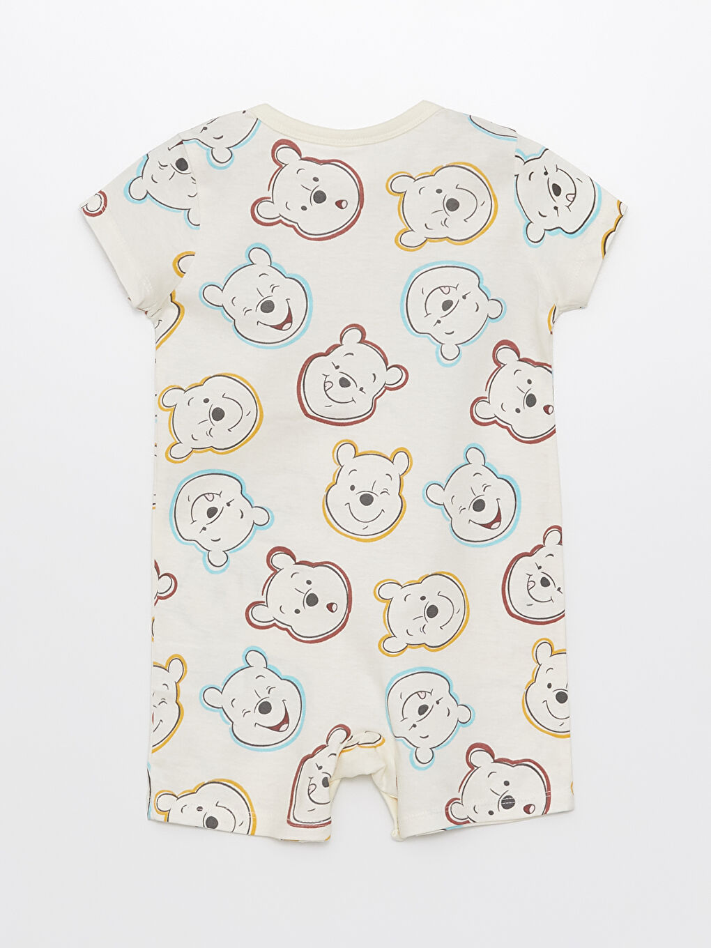 Ekru Bisiklet Yaka Kısa Kollu Winnie the Pooh Baskılı Erkek Bebek Tulum-1