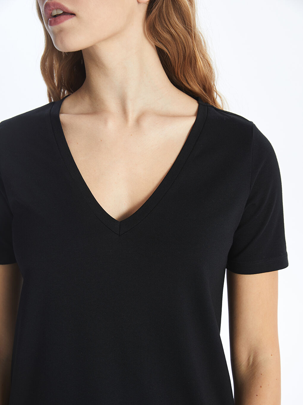 V Neck Straight Short Sleeve Women T-Shirt -S4HY10Z8-CVL