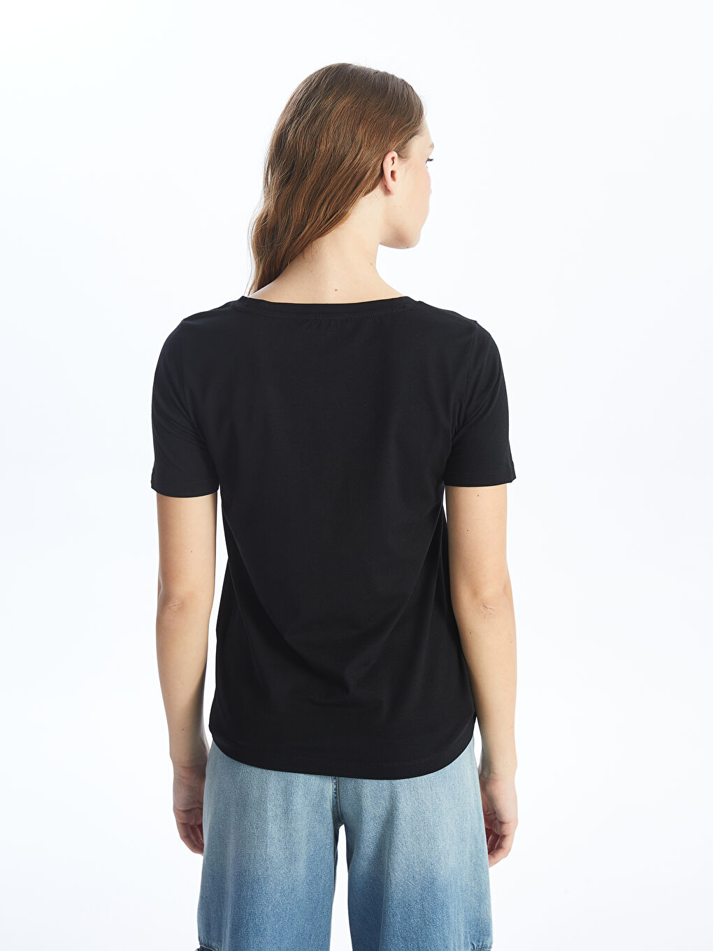V Neck Straight Short Sleeve Women T-Shirt -S4HY10Z8-CVL