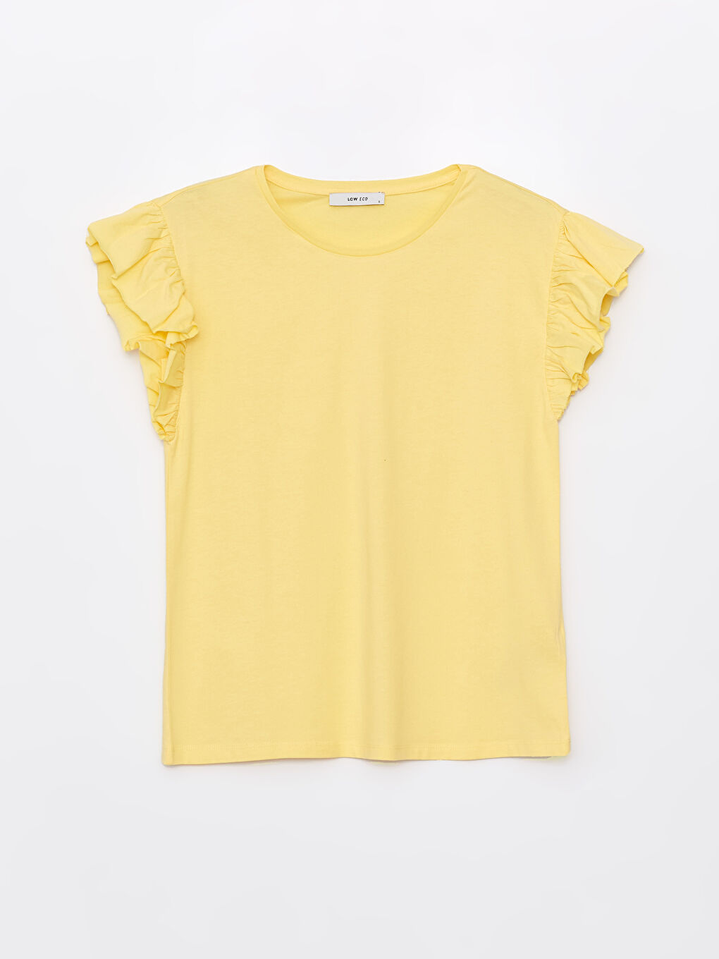 Sarı Bisiklet Yaka Düz Kısa Kollu Kadın Bluz-5