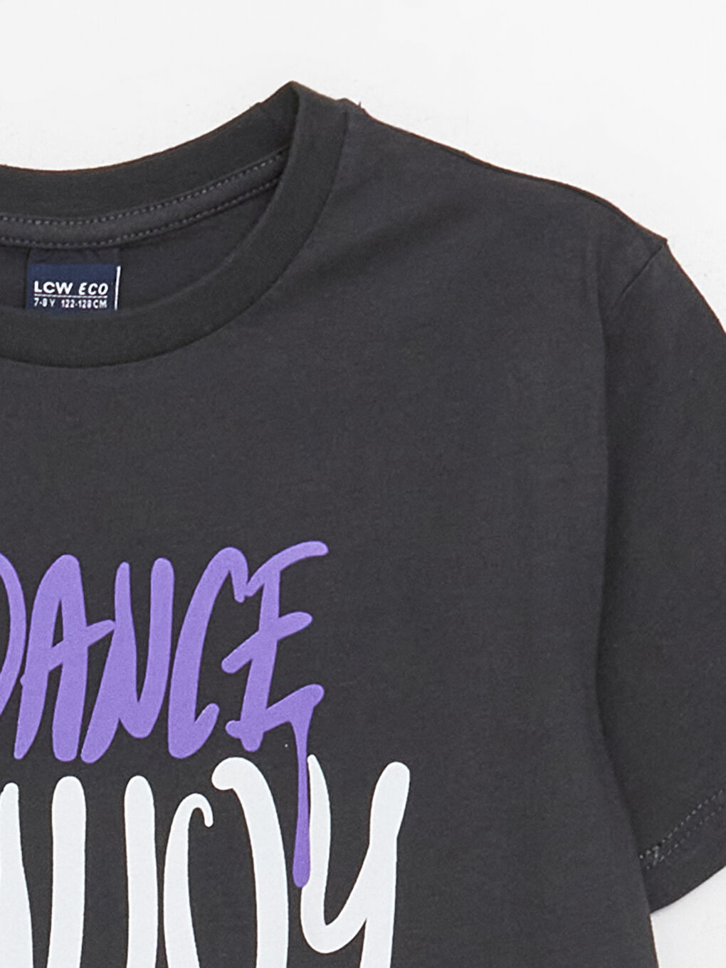 Antrasit Bisiklet Yaka Baskılı Kısa Kollu Erkek Çocuk Tişört-1