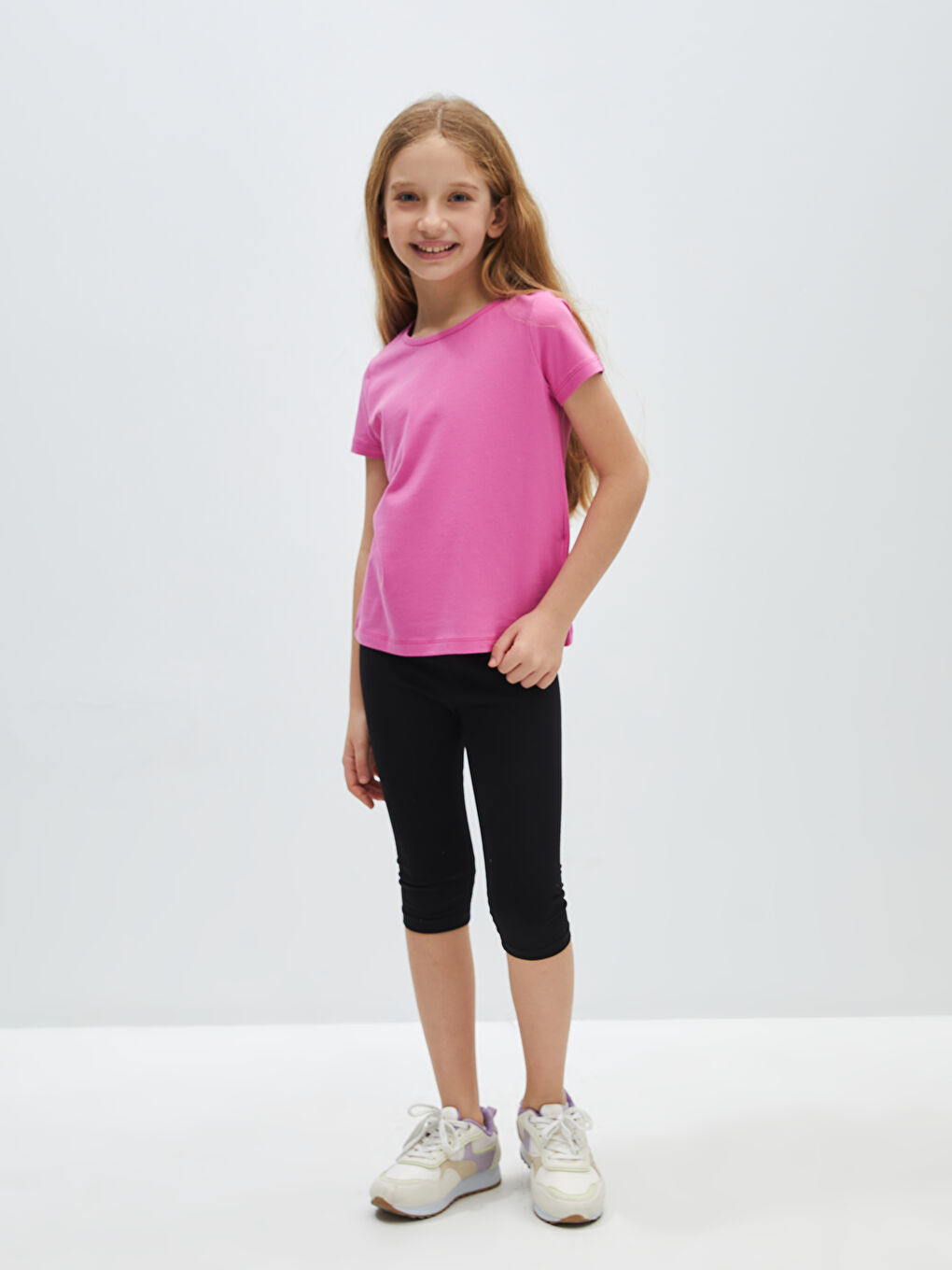 Siyah Beli Lastikli Basic Kız Çocuk Tayt-1