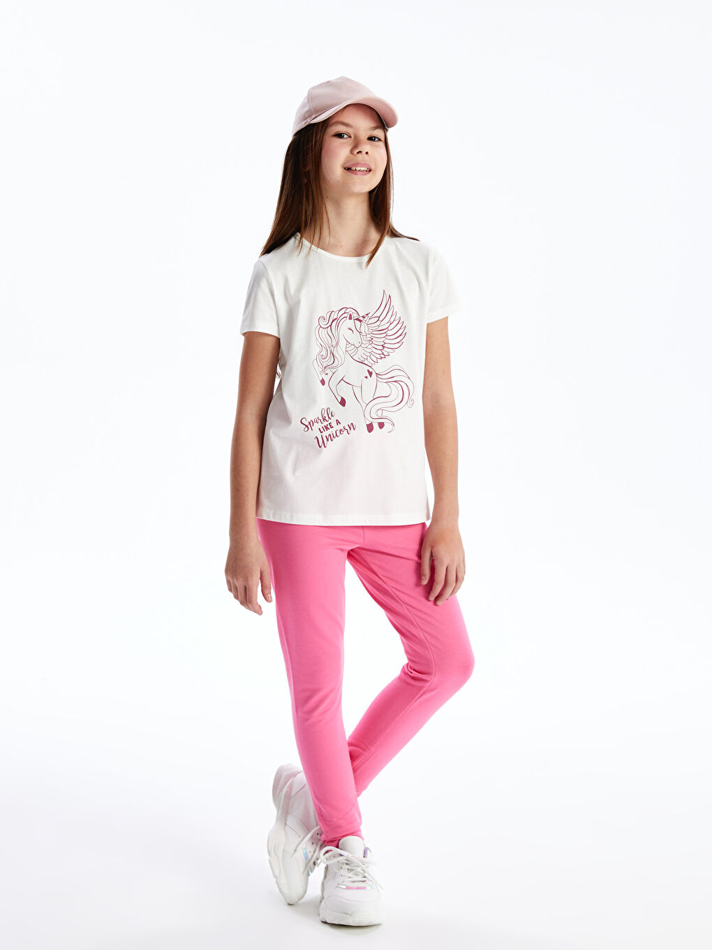 Pembe Beli Lastikli Basic Kız Çocuk Tayt