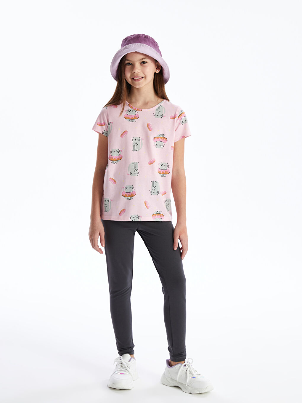 Antrasit Beli Lastikli Basic Kız Çocuk Tayt-1