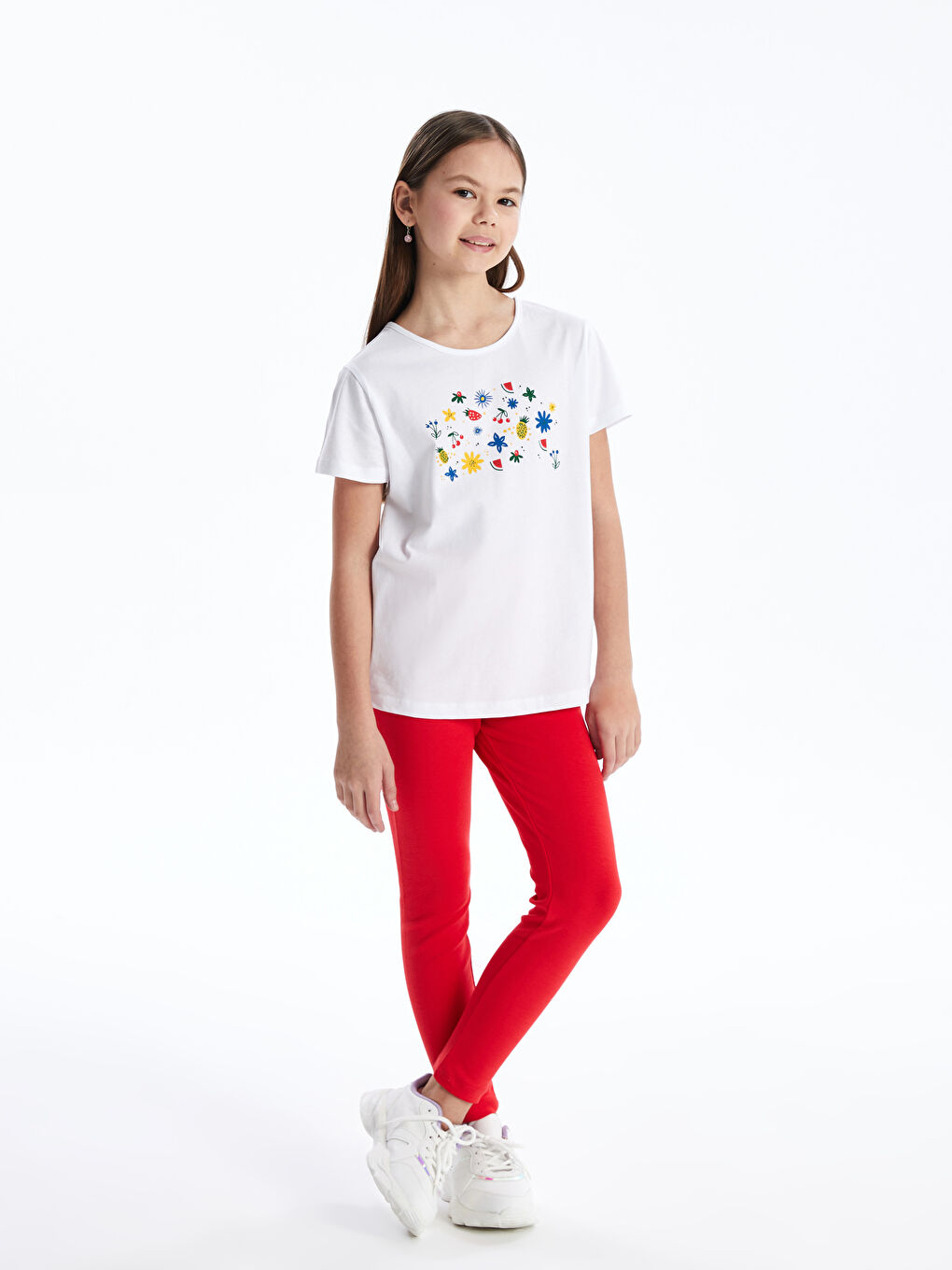 Kırmızı Beli Lastikli Basic Kız Çocuk Tayt-1