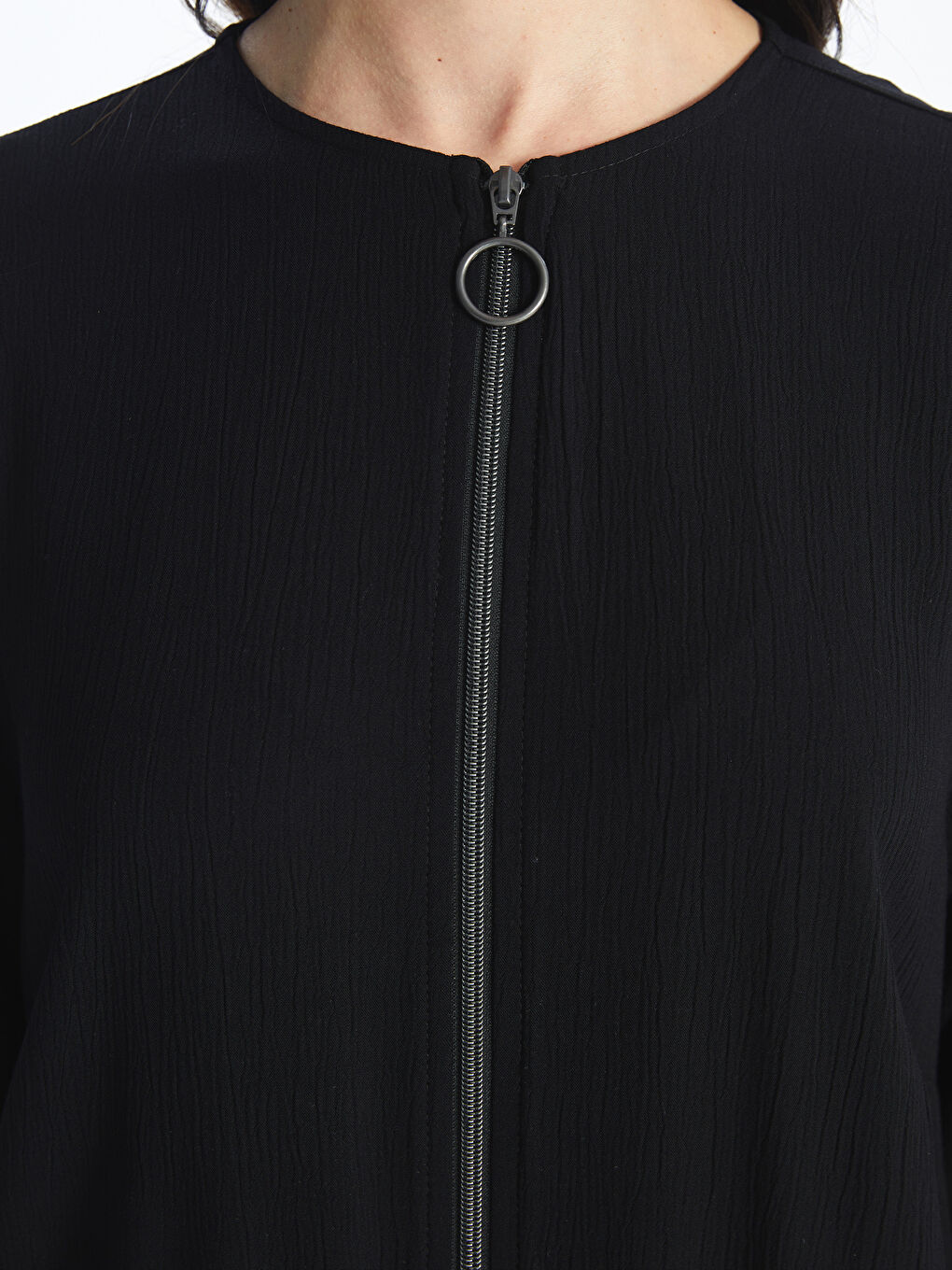 Abaya Unie à Col Rond et Manches Longues pour Femmes-3