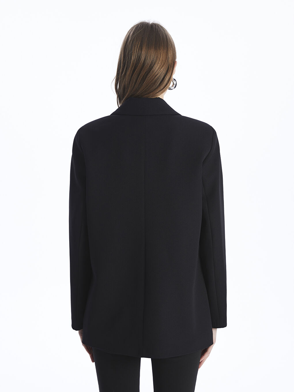 Siyah Düz Uzun Kollu Kadın Blazer Ceket-4