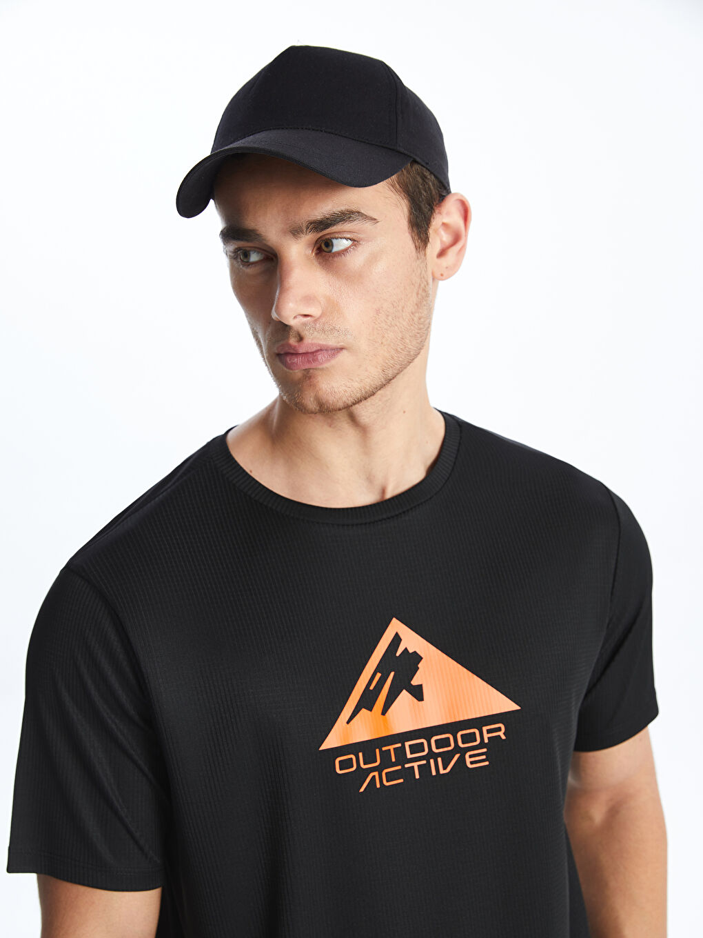 Siyah Bisiklet Yaka Kısa Kollu Erkek Spor Tişört