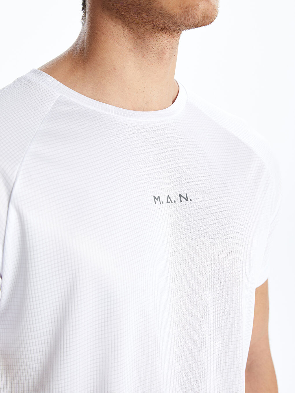 Beyaz Bisiklet Yaka Kısa Kollu Baskılı Erkek Spor Tişört-3