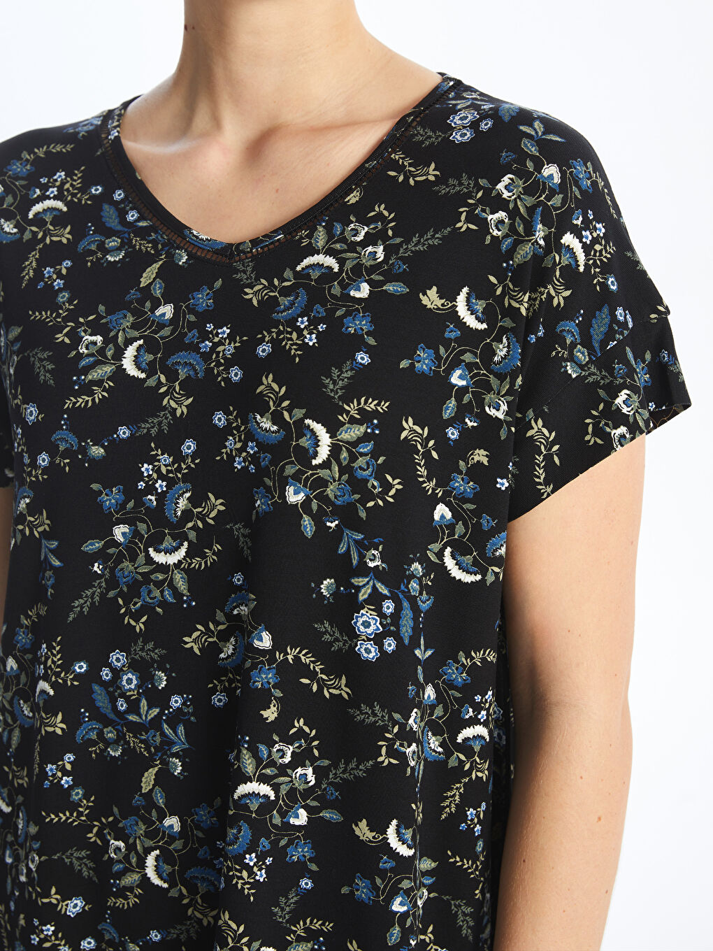 V Neck Flower Short Sleeve Women's Dress -S4I140Z8-F9C